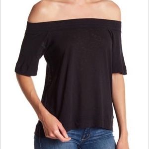 Splendid Black Off The Shoulder Cotton Blend Top Sz XS
